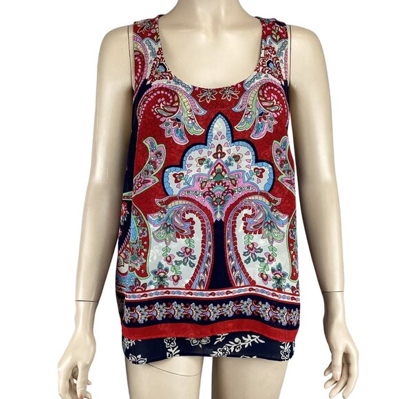Bila Top Size Medium Double Layered Tank Chic Sleeveless Paisley Floral Print - Picture 7 of 7